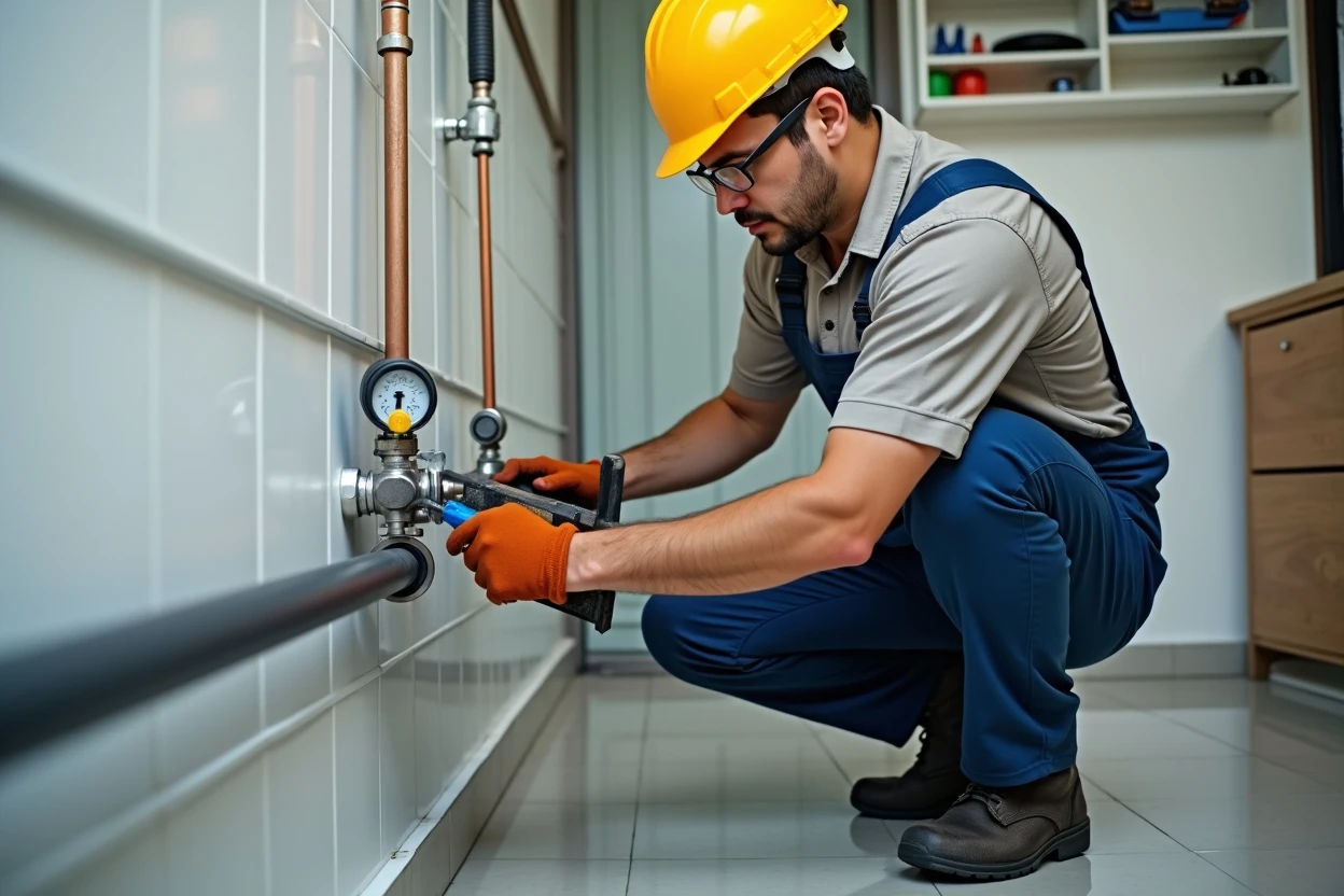 Herramientas de gasfitería sobre superficie limpia