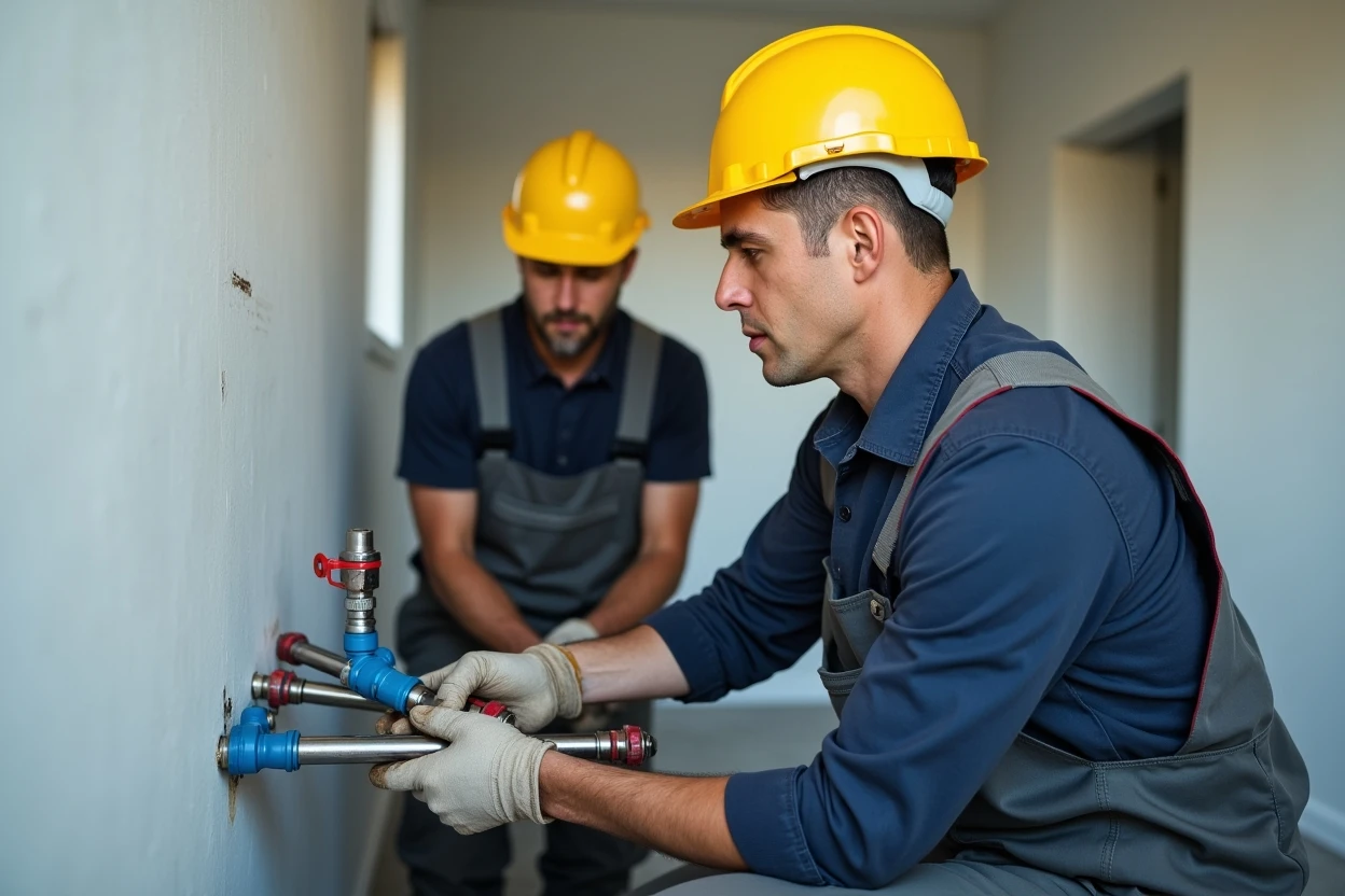 Trabajo de plomería en instalación doméstica